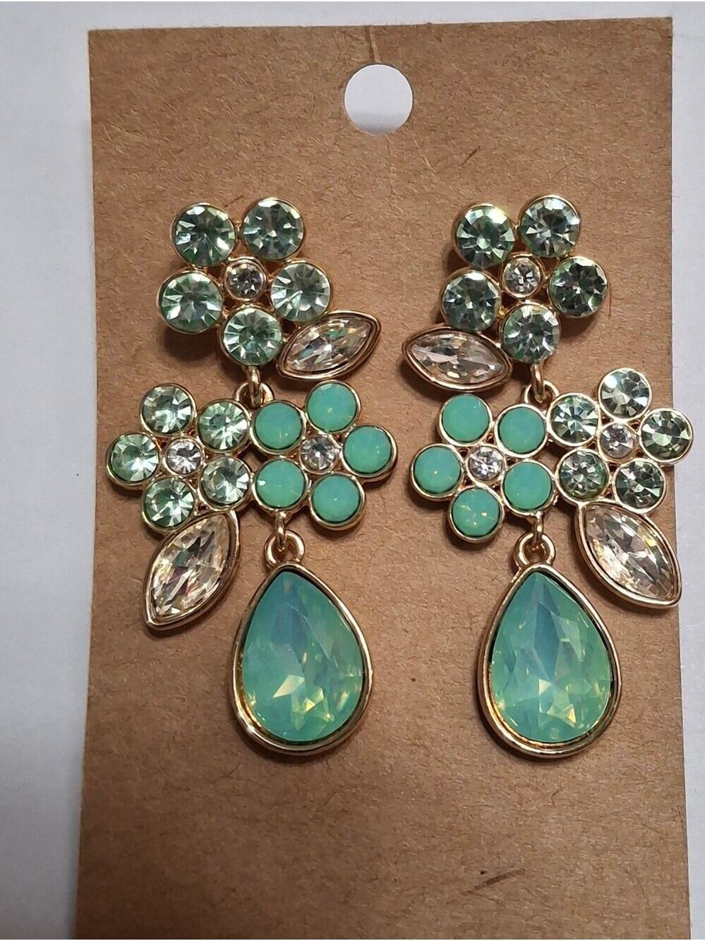 Mint Teardrop Floral Drop Stud Earrings - Unbranded